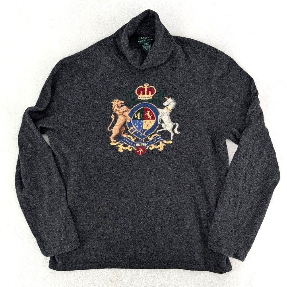 Lauren Ralph Lauren Crest Turtleneck Sweater‎ Merino Cashmere Angora XL Holes - Picture 2 of 7